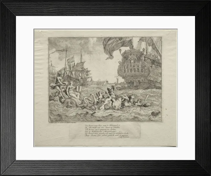 Framed Print : The Personification of Amsterdam Riding in Neptunes Chariot, 1701. Creator: Ludolf Backhuysen Framed Print : The Personification of Amsterdam Riding in Neptunes Chariot, 1701. Creator: Ludolf Backhuysen