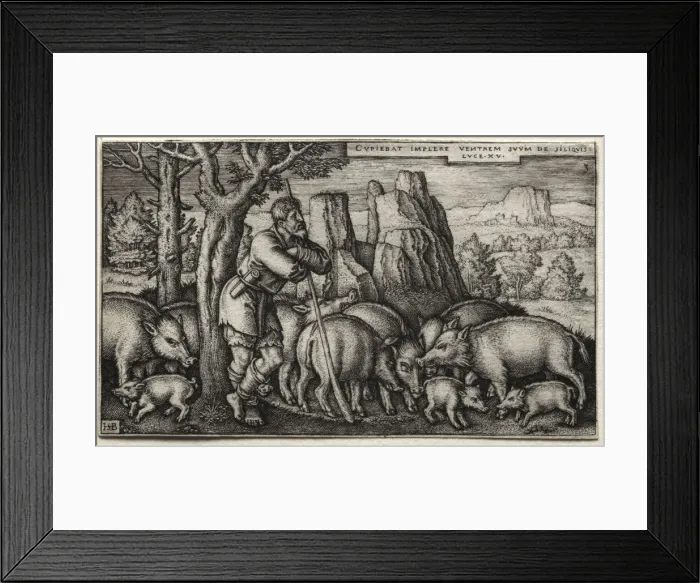Framed Print : The Prodigal Son: Tending Swine. Creator: Hans Sebald Beham (German, 1500-1550)