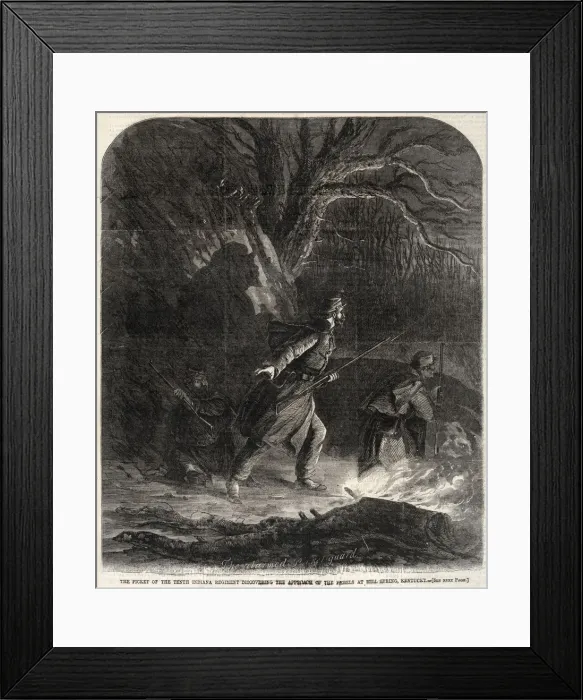 Framed Print : The Picket of the Tenth Indiana Regiment discovering the Approach of the Rebels Framed Print : The Picket of the Tenth Indiana Regiment discovering the Approach of the Rebels