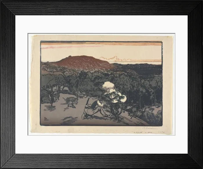 Framed Print : The Poacher, Dunes of Saint Jean de Mont, 1901. Creator: Auguste Louis Lepere (French Framed Print : The Poacher, Dunes of Saint Jean de Mont, 1901. Creator: Auguste Louis Lepere (French