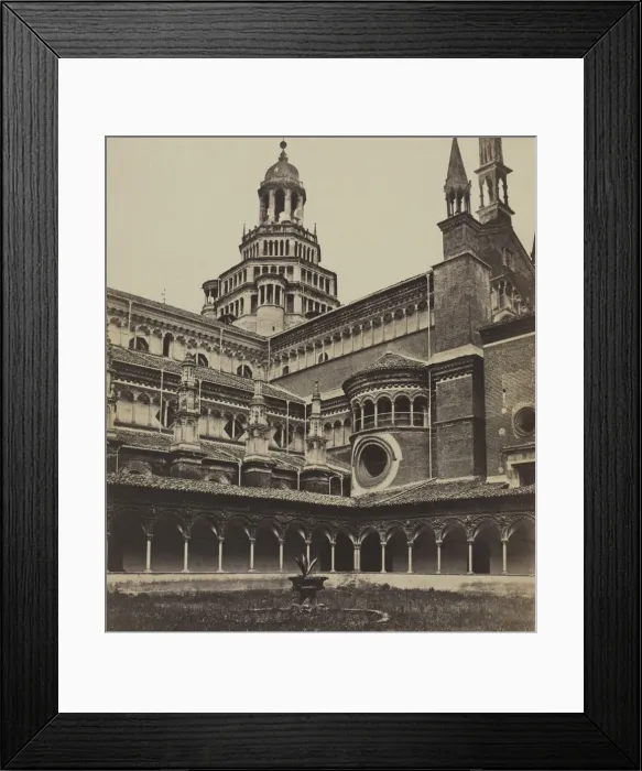Framed Print : The Small Cloister of the Monastery at Pavia, c. 1860s. Creator: Maurizio Lotze (Italian Framed Print : The Small Cloister of the Monastery at Pavia, c. 1860s. Creator: Maurizio Lotze (Italian