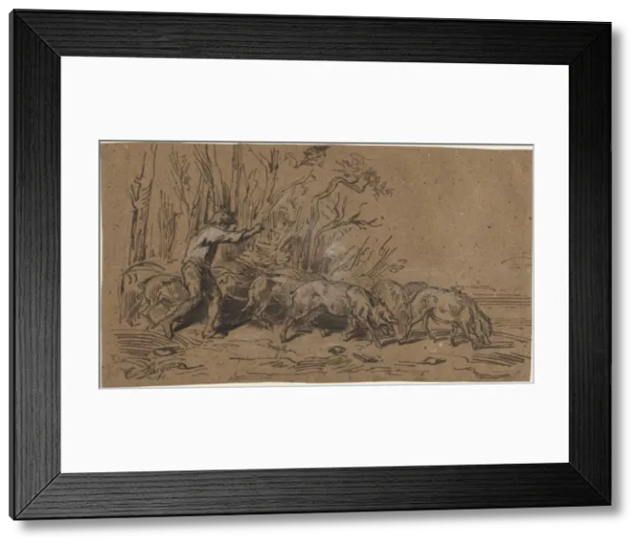 Framed Print : The Truffle Gatherers, c. 1849. Creator: Charles-Emile Jacque (French, 1813-1894) Framed Print : The Truffle Gatherers, c. 1849. Creator: Charles-Emile Jacque (French, 1813-1894)