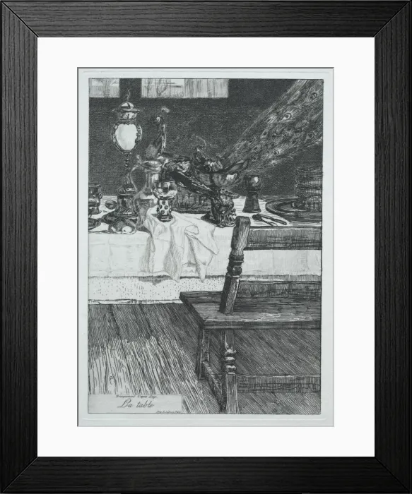 Framed Print : The Table, after H. Leys, 1868. Creator: Felix Bracquemond (French, 1833-1914) Framed Print : The Table, after H. Leys, 1868. Creator: Felix Bracquemond (French, 1833-1914)