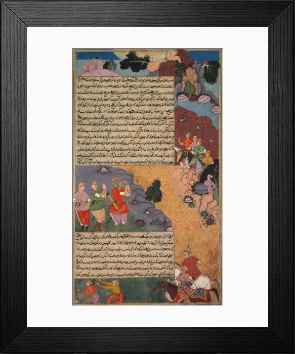 Framed Print : The First Adventure of the White Horse, Page from the Khan Khanans Razm Nama... c Framed Print : The First Adventure of the White Horse, Page from the Khan Khanans Razm Nama... c
