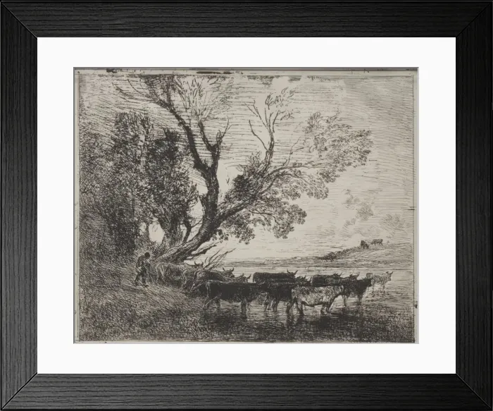 Framed Print : The Ford, original impression 1862, printed in 1921. Creator: Charles Francois Daubigny Framed Print : The Ford, original impression 1862, printed in 1921. Creator: Charles Francois Daubigny
