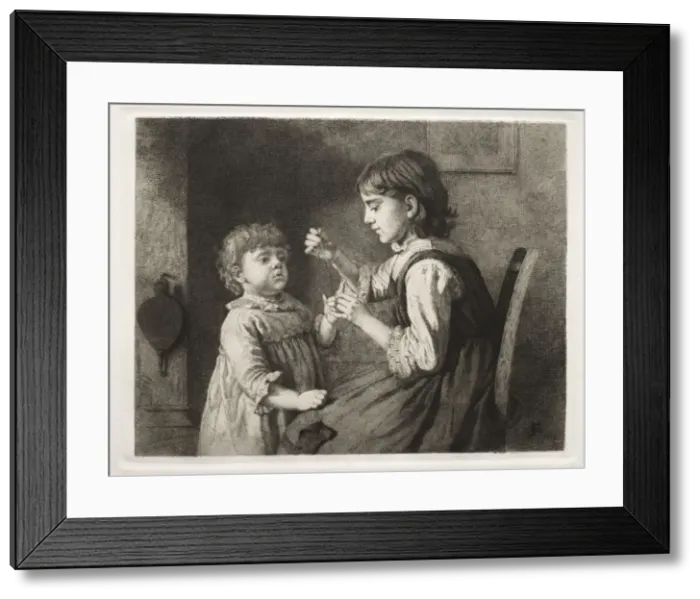 Framed Print : The First Needlework, 1884. Creator: Seymour Joseph Guy (American, 1824-1910) Framed Print : The First Needlework, 1884. Creator: Seymour Joseph Guy (American, 1824-1910)