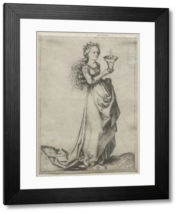 Framed Print : The First Wise Virgin. Creator: Martin Schongauer (German, c. 1450-1491) Framed Print : The First Wise Virgin. Creator: Martin Schongauer (German, c. 1450-1491)