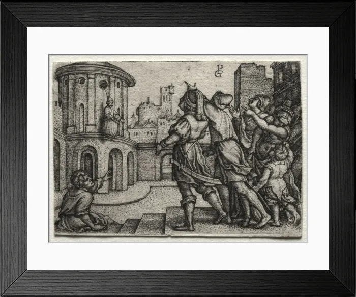 Framed Print : Virgil hanging in a Basket, c. 1541-42. Creator: Georg Pencz (German, c. 1500-1550) Framed Print : Virgil hanging in a Basket, c. 1541-42. Creator: Georg Pencz (German, c. 1500-1550)