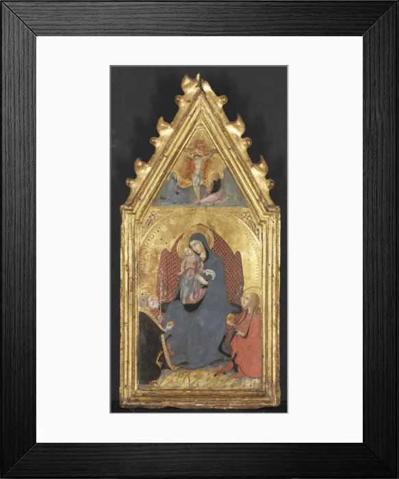 Framed Print : Virgin and Child Adored by Saints Mary Magdalene and Nicolas of Bari; Christ Crucified Framed Print : Virgin and Child Adored by Saints Mary Magdalene and Nicolas of Bari; Christ Crucified