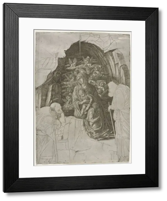 Framed Print : Virgin and Child in the Grotto, c. 1500. Creator: the so-called Premier Engraver (Italian) Framed Print : Virgin and Child in the Grotto, c. 1500. Creator: the so-called Premier Engraver (Italian)