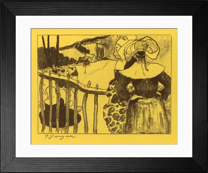 Framed Print : Volpini Suite: Breton Women by a Gate (Bretonnes a la Barriere), 1889. Creator Framed Print : Volpini Suite: Breton Women by a Gate (Bretonnes a la Barriere), 1889. Creator