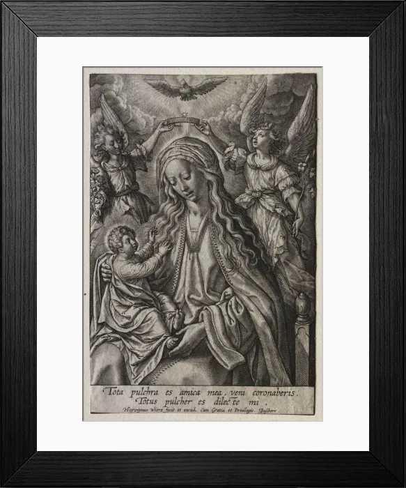 Framed Print : Virgin Crowned by Two Angels. Creator: Hieronymus Wierix (Flemish, 1553-1619) Framed Print : Virgin Crowned by Two Angels. Creator: Hieronymus Wierix (Flemish, 1553-1619)