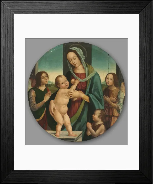 Framed Print : Virgin and Child with John the Baptist and Angels, c. 1500. Creator: Pietro del Donzello (Italian Framed Print : Virgin and Child with John the Baptist and Angels, c. 1500. Creator: Pietro del Donzello (Italian