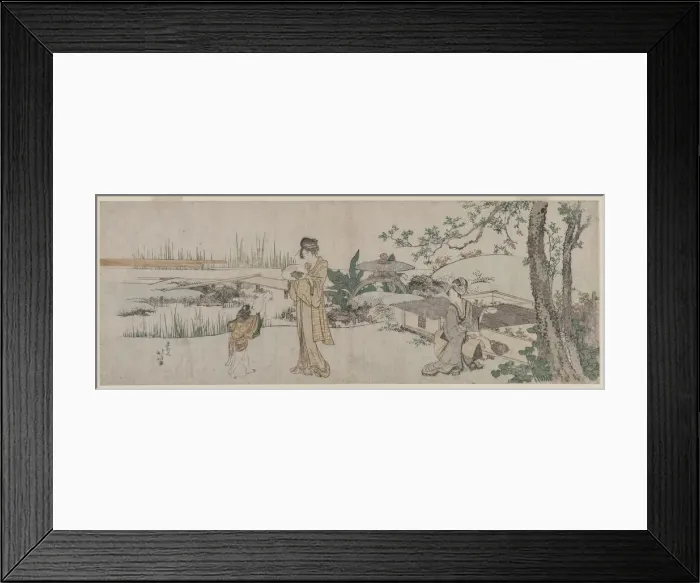 Framed Print : Two Women and a Child Beside a Goldfish Tank, c. 1800. Creator: Katsushika Hokusai (Japanese Framed Print : Two Women and a Child Beside a Goldfish Tank, c. 1800. Creator: Katsushika Hokusai (Japanese