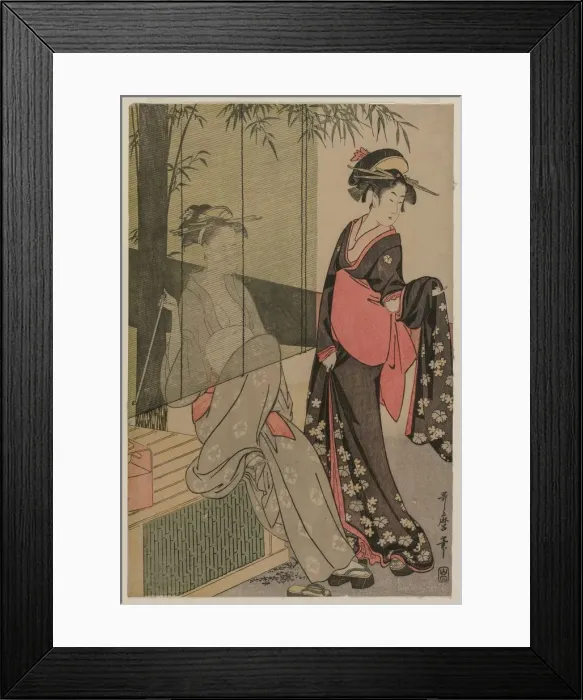 Framed Print : Two Women by a Bamboo Blind, c. 1797 or 1798. Creator: Kitagawa Utamaro (Japanese, 1753?-1806) Framed Print : Two Women by a Bamboo Blind, c. 1797 or 1798. Creator: Kitagawa Utamaro (Japanese, 1753?-1806)