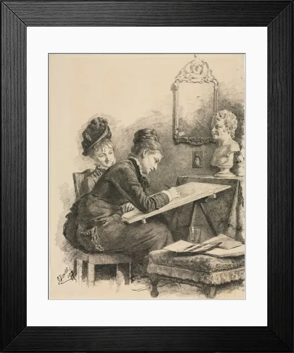 Framed Print : Two Women Sketching a Sculpture, 1878. Creator: Gabriel von Hackl (German, 1843-1926) Framed Print : Two Women Sketching a Sculpture, 1878. Creator: Gabriel von Hackl (German, 1843-1926)