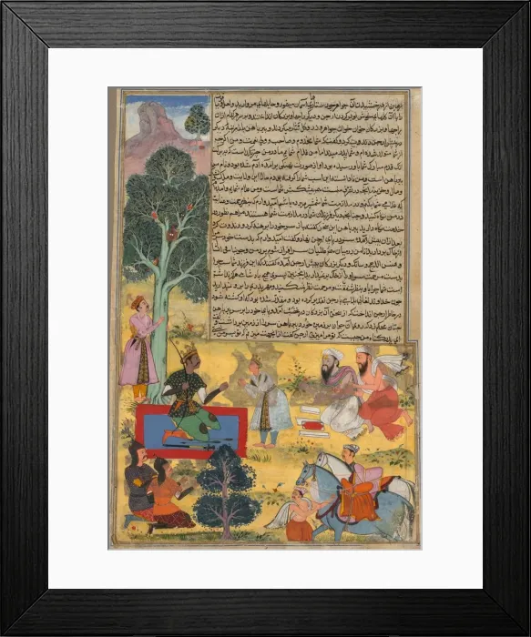 Framed Print : Vabhruvahana Approaches Arjuna, page from the Khan Khanans Razm-nama, c. 1610 (?) - 1617 Framed Print : Vabhruvahana Approaches Arjuna, page from the Khan Khanans Razm-nama, c. 1610 (?) - 1617