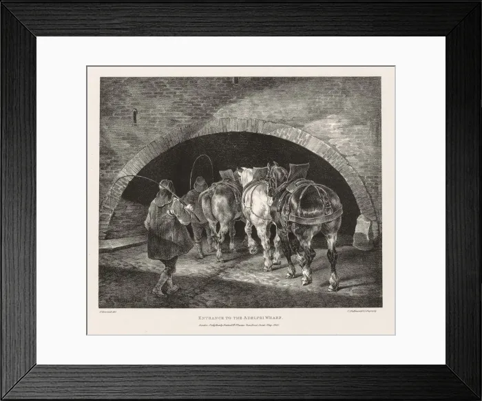 Framed Print : Various Subjects Drawn from Life and on Stone: Entrance to Adelphi Wharf, 1821. Creator Framed Print : Various Subjects Drawn from Life and on Stone: Entrance to Adelphi Wharf, 1821. Creator