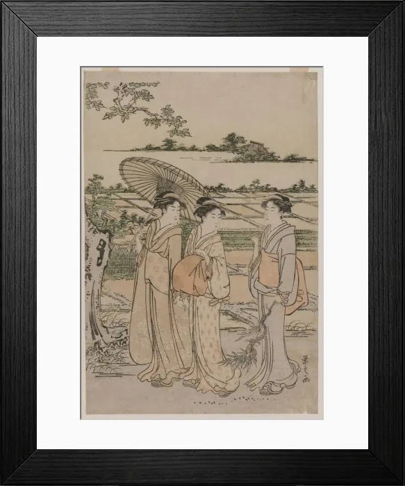 Framed Print : Three Women Strolling in the Countryside, mid 1780s. Creator: Ch?bunsai Eishi (Japanese Framed Print : Three Women Strolling in the Countryside, mid 1780s. Creator: Ch?bunsai Eishi (Japanese
