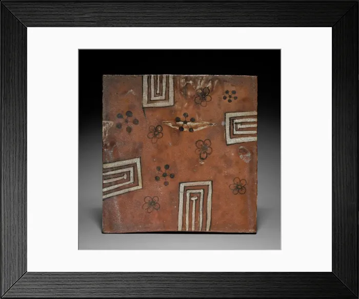 Framed Print : Tile: Red Oribe Ware; Platform for Tea in Summer, c. 1600. Creator: Unknown Framed Print : Tile: Red Oribe Ware; Platform for Tea in Summer, c. 1600. Creator: Unknown
