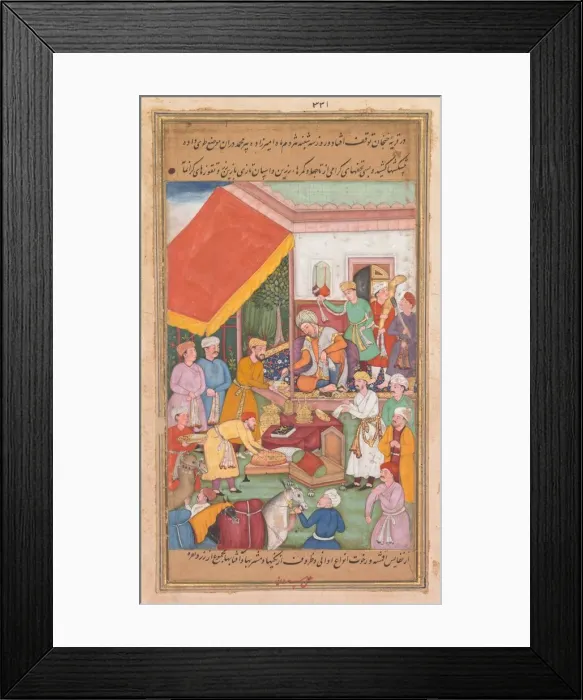 Framed Print : Timur distributes gifts from his grandson, the Prince of Multan, from a Zafar-nama Framed Print : Timur distributes gifts from his grandson, the Prince of Multan, from a Zafar-nama