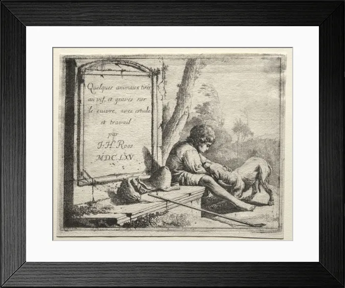 Framed Print : Title Page: Shepherd Petting his Dog, 1665. Creator: Johann Heinrich Roos (German, 1631-1685) Framed Print : Title Page: Shepherd Petting his Dog, 1665. Creator: Johann Heinrich Roos (German, 1631-1685)