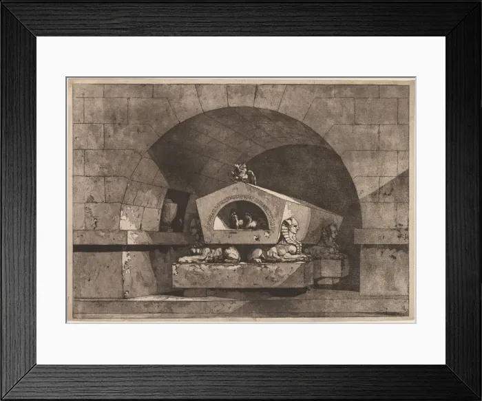 Framed Print : Tomb with Sphinx: Funerary Monument with an Owl on a Sarcophagus Supported by Sphinx, c Framed Print : Tomb with Sphinx: Funerary Monument with an Owl on a Sarcophagus Supported by Sphinx, c