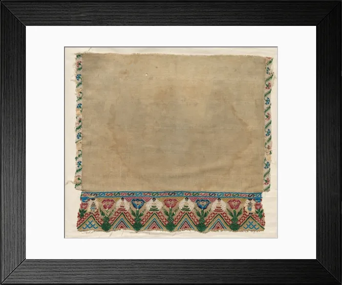 Framed Print : Towel End with Beaded Borders, early 1800s. Creator: Unknown Framed Print : Towel End with Beaded Borders, early 1800s. Creator: Unknown