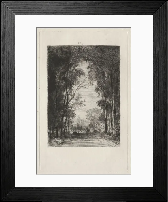 Framed Print : Traveler on a Road in a Forest, 1866. Creator: Maxime Lalanne (French, 1827-1886) Framed Print : Traveler on a Road in a Forest, 1866. Creator: Maxime Lalanne (French, 1827-1886)