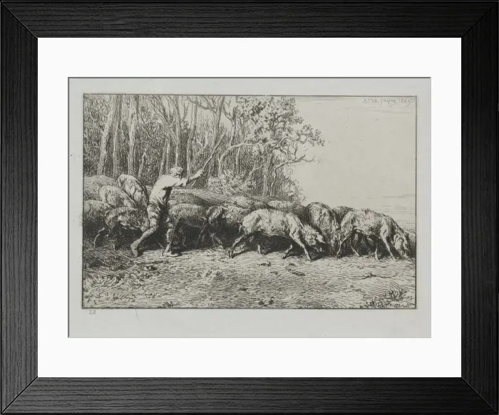 Framed Print : Troupeau de pores sortant dune bois. Creator: Charles-Emile Jacque (French, 1813-1894) Framed Print : Troupeau de pores sortant dune bois. Creator: Charles-Emile Jacque (French, 1813-1894)