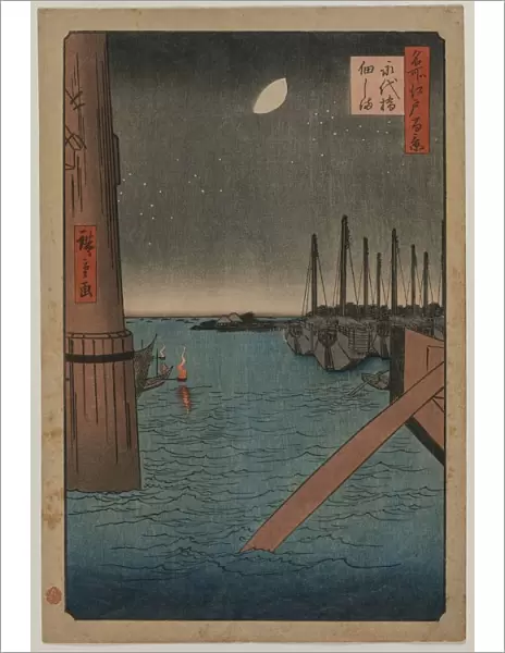 Tsukudajima from Eitai Bridge, from the series One Hundred Views of Famous Places in Edo, 1858. Creator: Utagawa Hiroshige (Japanese, 1797-1858)