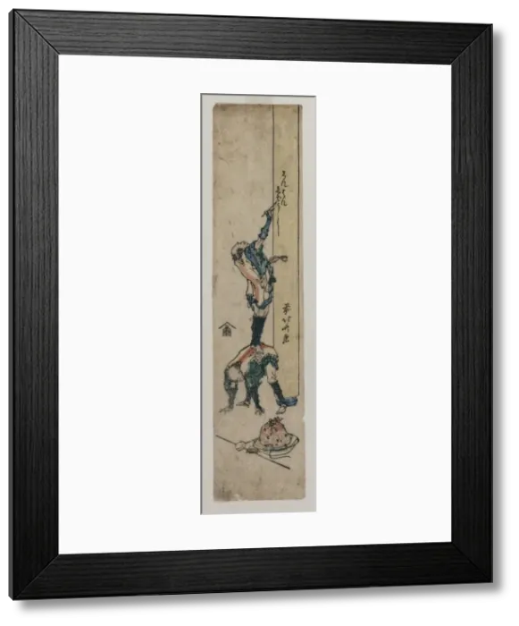 Framed Print : Traveller Inscribing a Temple Pillar, c. 1830 or early 1830s. Creator: Katsushika Hokusai Framed Print : Traveller Inscribing a Temple Pillar, c. 1830 or early 1830s. Creator: Katsushika Hokusai