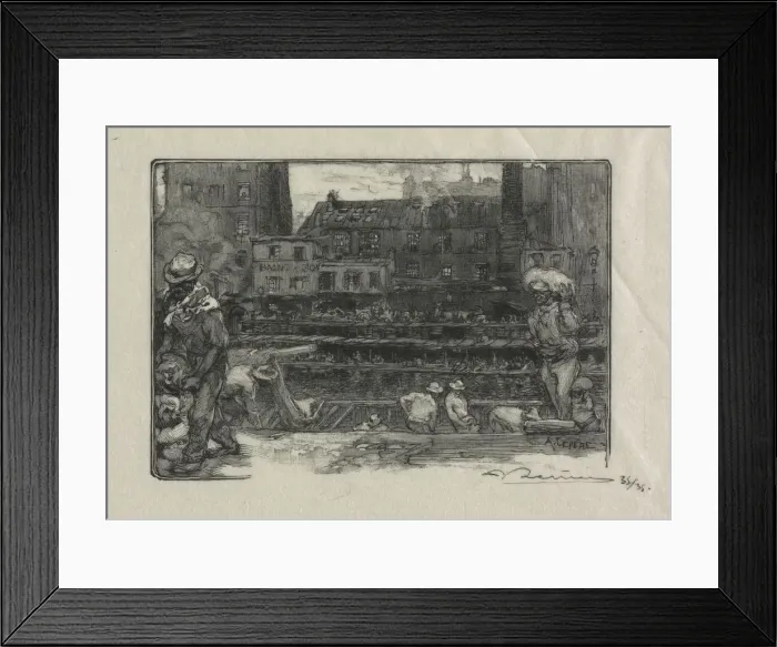 Framed Print : Unloaders of Plaster (Canal St. Martin), 1890. Creator: Auguste Louis Lepere (French Framed Print : Unloaders of Plaster (Canal St. Martin), 1890. Creator: Auguste Louis Lepere (French