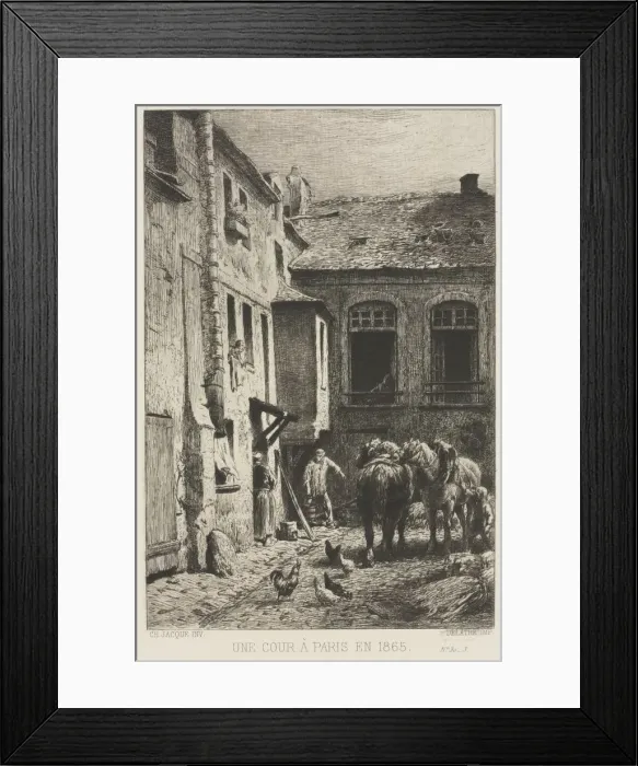 Framed Print : Une Cour a Paris, 1865. Creator: Charles-Emile Jacque (French, 1813-1894) Framed Print : Une Cour a Paris, 1865. Creator: Charles-Emile Jacque (French, 1813-1894)