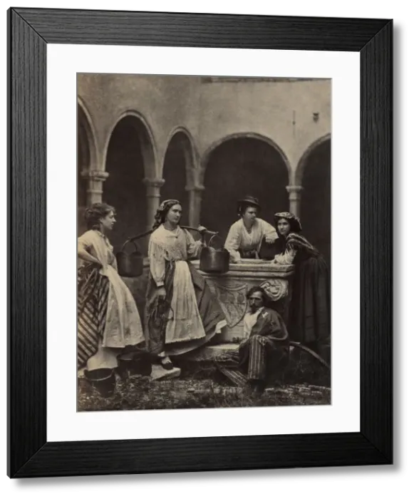 Framed Print : Untitled (Genre scene with four women and a man), late 19th Century Framed Print : Untitled (Genre scene with four women and a man), late 19th Century