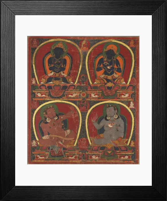 Framed Print : Vajradhara, Nairatmya, and Mahasiddhas Virupa and Kanha, c. 1450. Creator: Unknown Framed Print : Vajradhara, Nairatmya, and Mahasiddhas Virupa and Kanha, c. 1450. Creator: Unknown