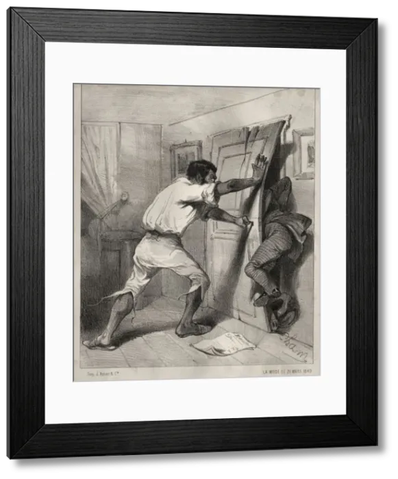 Framed Print : Un Creancier trop presse, 1840. Creator: Cham (French, 1818-1879) Framed Print : Un Creancier trop presse, 1840. Creator: Cham (French, 1818-1879)