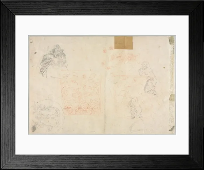 Framed Print : Various Sketches of Figures and Plants (verso), 19th century. Creator: Anonymous Framed Print : Various Sketches of Figures and Plants (verso), 19th century. Creator: Anonymous