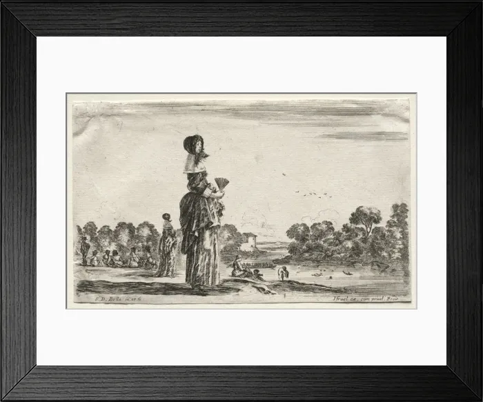 Framed Print : Various Figures and Landscapes: Women Watching Bathers along a River, 1649. Creator Framed Print : Various Figures and Landscapes: Women Watching Bathers along a River, 1649. Creator