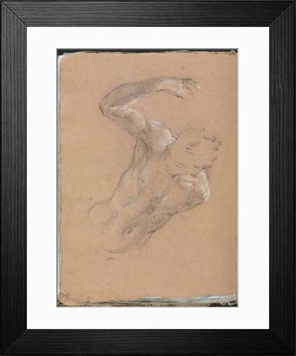 Framed Print : Verona Sketchbook : Male nude with upraised right arm (page 32), 1760. Creator: Francesco Lorenzi Framed Print : Verona Sketchbook : Male nude with upraised right arm (page 32), 1760. Creator: Francesco Lorenzi