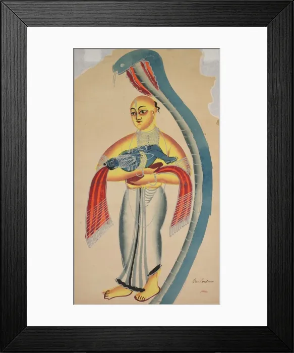 Framed Print : Vasudeva (Krishnas Father) Fleeing with the Infant Krishna Encounters a Cobra, 1800s Framed Print : Vasudeva (Krishnas Father) Fleeing with the Infant Krishna Encounters a Cobra, 1800s