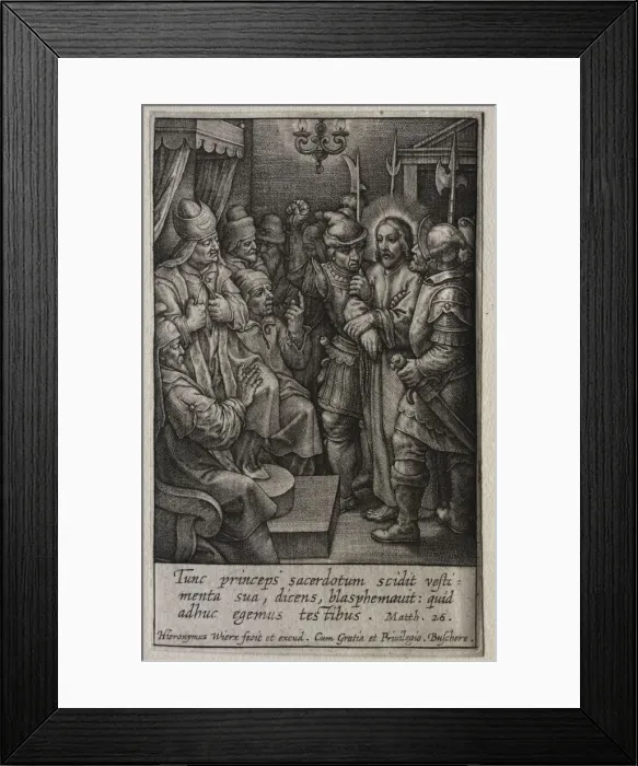 Framed Print : The Passion: Christ before the High Priest. Creator: Hieronymus Wierix (Flemish, 1553-1619) Framed Print : The Passion: Christ before the High Priest. Creator: Hieronymus Wierix (Flemish, 1553-1619)