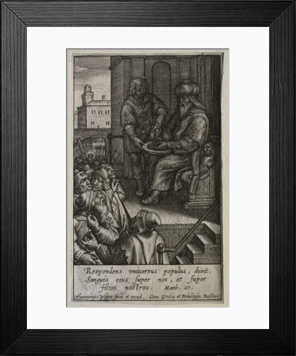 Framed Print : The Passion: Pilate Washing his Hands. Creator: Hieronymus Wierix (Flemish, 1553-1619) Framed Print : The Passion: Pilate Washing his Hands. Creator: Hieronymus Wierix (Flemish, 1553-1619)