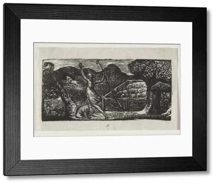 Framed Print : The Pastorals of Virgil, Eclogue I: The Shepherd chases away a wolf, 1821. Creator Framed Print : The Pastorals of Virgil, Eclogue I: The Shepherd chases away a wolf, 1821. Creator