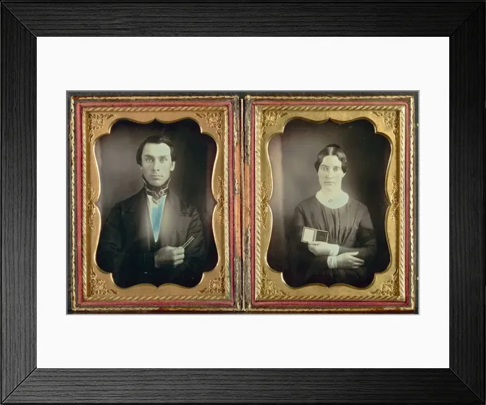 Framed Print : The Music Teacher and His Wife, c. 1850s. Creator: Unidentified Photographer Framed Print : The Music Teacher and His Wife, c. 1850s. Creator: Unidentified Photographer