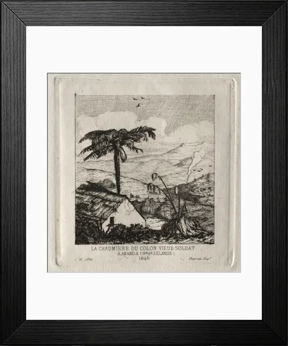 Framed Print : The Old-soldier Settlers Hut at Akaroa, 1845, 1866. Creator: Charles Meryon (French, 1821-1868) Framed Print : The Old-soldier Settlers Hut at Akaroa, 1845, 1866. Creator: Charles Meryon (French, 1821-1868)