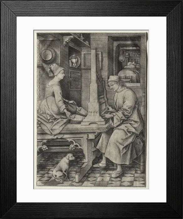 Framed Print : The Organ Player and His Wife. Creator: Israhel van Meckenem (German, c. 1440-1503) Framed Print : The Organ Player and His Wife. Creator: Israhel van Meckenem (German, c. 1440-1503)
