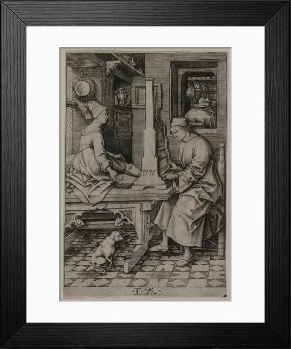 Framed Print : The Organ Player and His Wife, 1495-1503. Creator: Israhel van Meckenem (German, c Framed Print : The Organ Player and His Wife, 1495-1503. Creator: Israhel van Meckenem (German, c