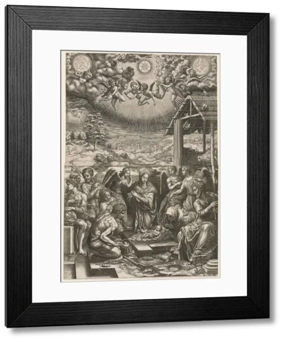 Framed Print : The Nativity, 1553. Creator: Giorgio Ghisi (Italian, 1520-1582); Hieronymus Cock
