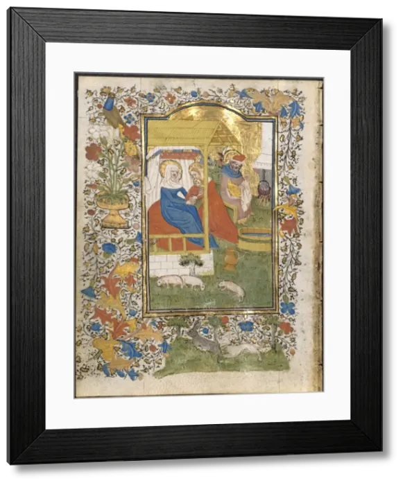 Framed Print : The Nativity: Leaf from a Book of Hours (3 of 6 Excised Leaves), c. 1420-1430. Creator Framed Print : The Nativity: Leaf from a Book of Hours (3 of 6 Excised Leaves), c. 1420-1430. Creator